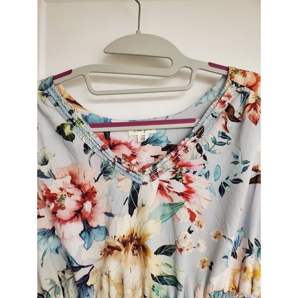 Women's Tribal Jeans Blue Floral Viscose V-Neck Knee Length Dress | Size Small - Picture 4 of 12